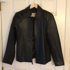 Ladies black leather jacket.
